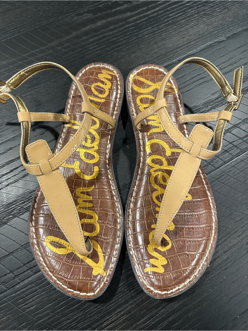 Sam Edelman Gigi Thong Sandal T-Strap Flat Almond Patent Nude